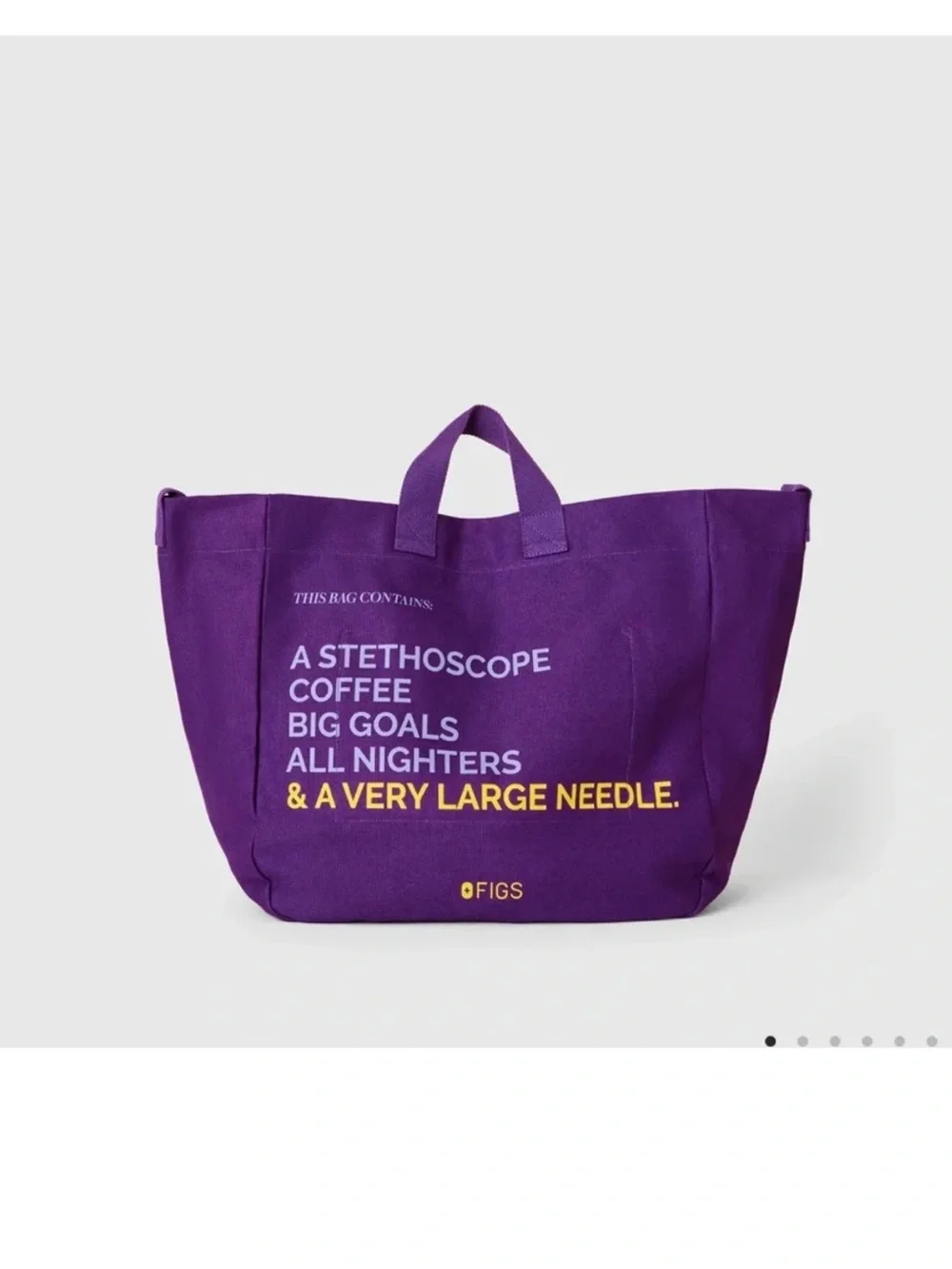 Figs Purple Tote with Yellow Very Large Needle Slogan